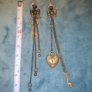 Bronze Betsey Johnson Lock and Key Earrings